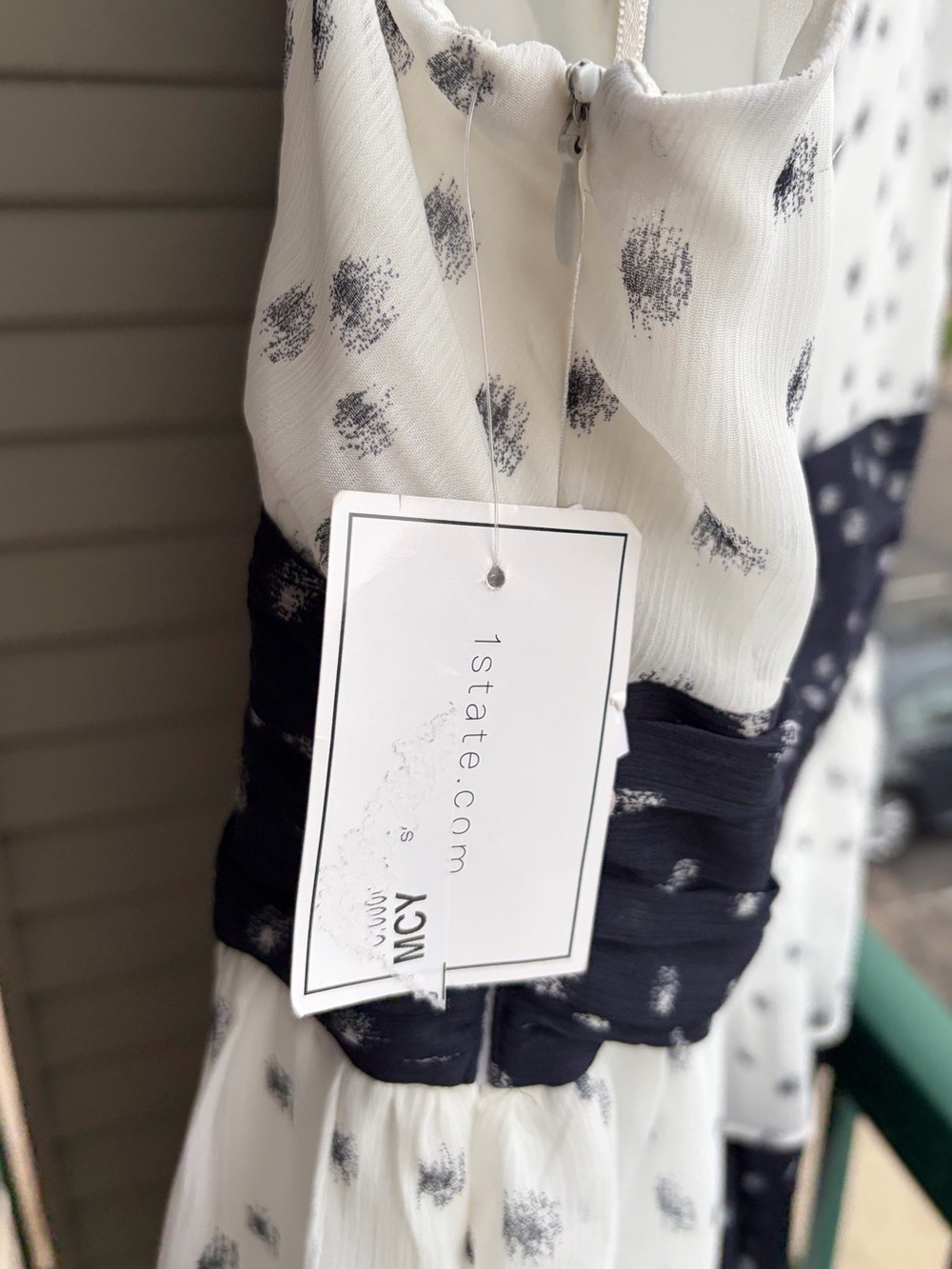 🆕✨ 1.STATE Polka Dot Tiered Maxi Dress Size 14 White Navy Chiffon Casual Party - Picture 15 of 17